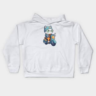 Kawaii cat riding scooter Kids Hoodie